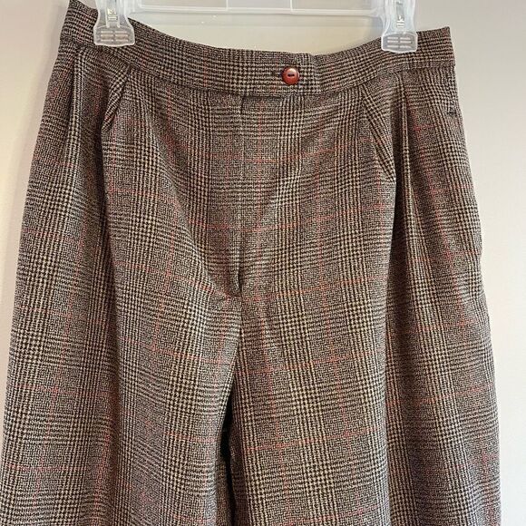 VTG Jennifer & Grace Brown Wool Plaid Pleated Front Cuffed Trouser Pants | SZ 12 - Picture 10 of 10